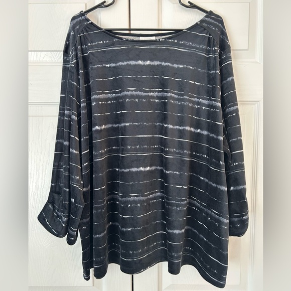 NWOT J.Jill Purejill Women’s Black/Blue Striped Velour Tunic Blouse Shirt Sz 2X - Picture 1 of 12